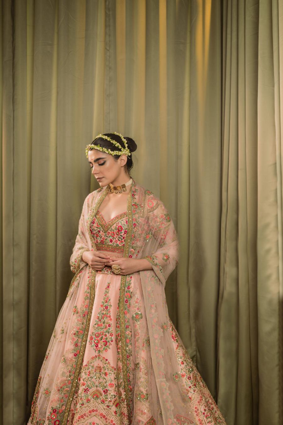 Pink Raw Silk Embroidered Lehenga Set