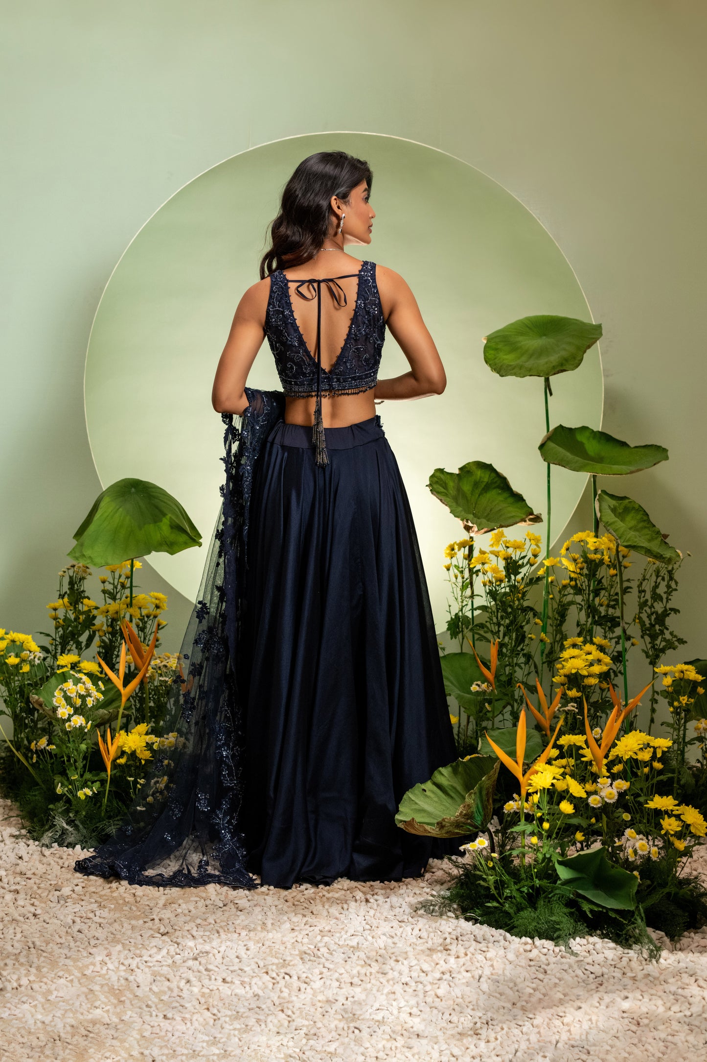 Navy Blue Skirt Set