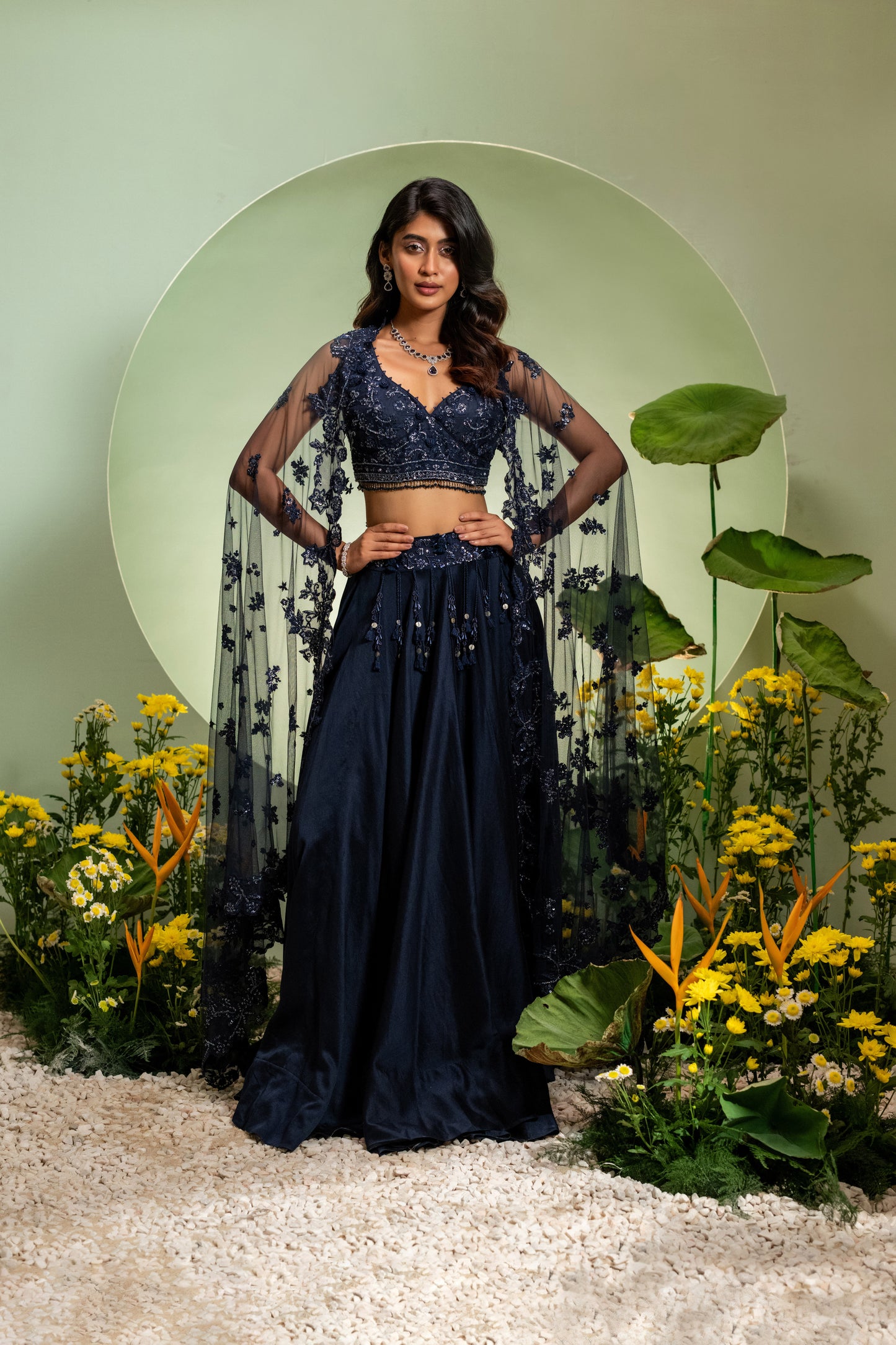 Navy Blue Skirt Set