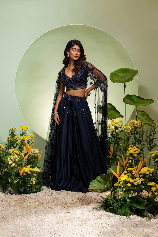 Navy Blue Skirt Set