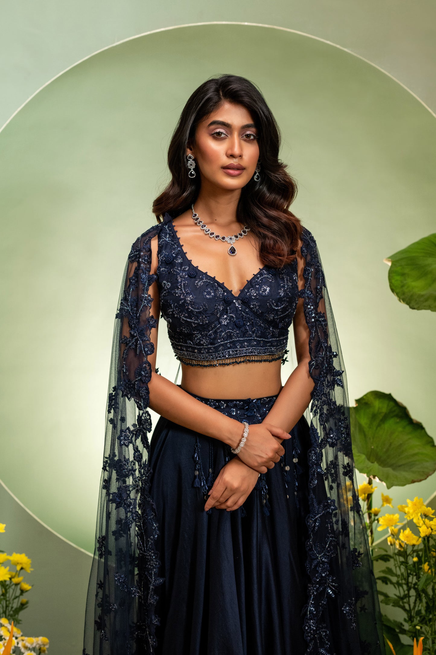 Navy Blue Skirt Set