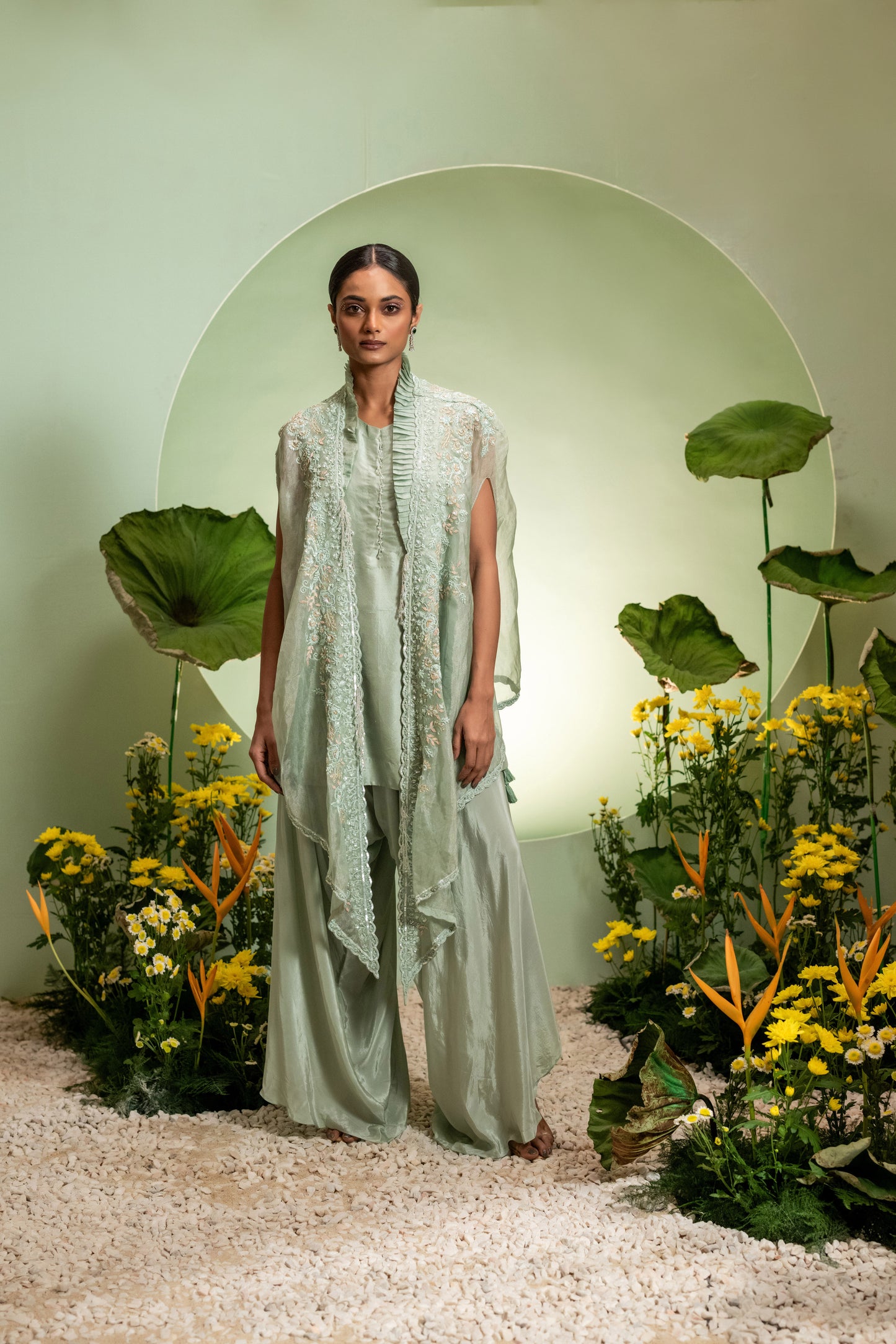 Green Short Kurta Dhoti Set