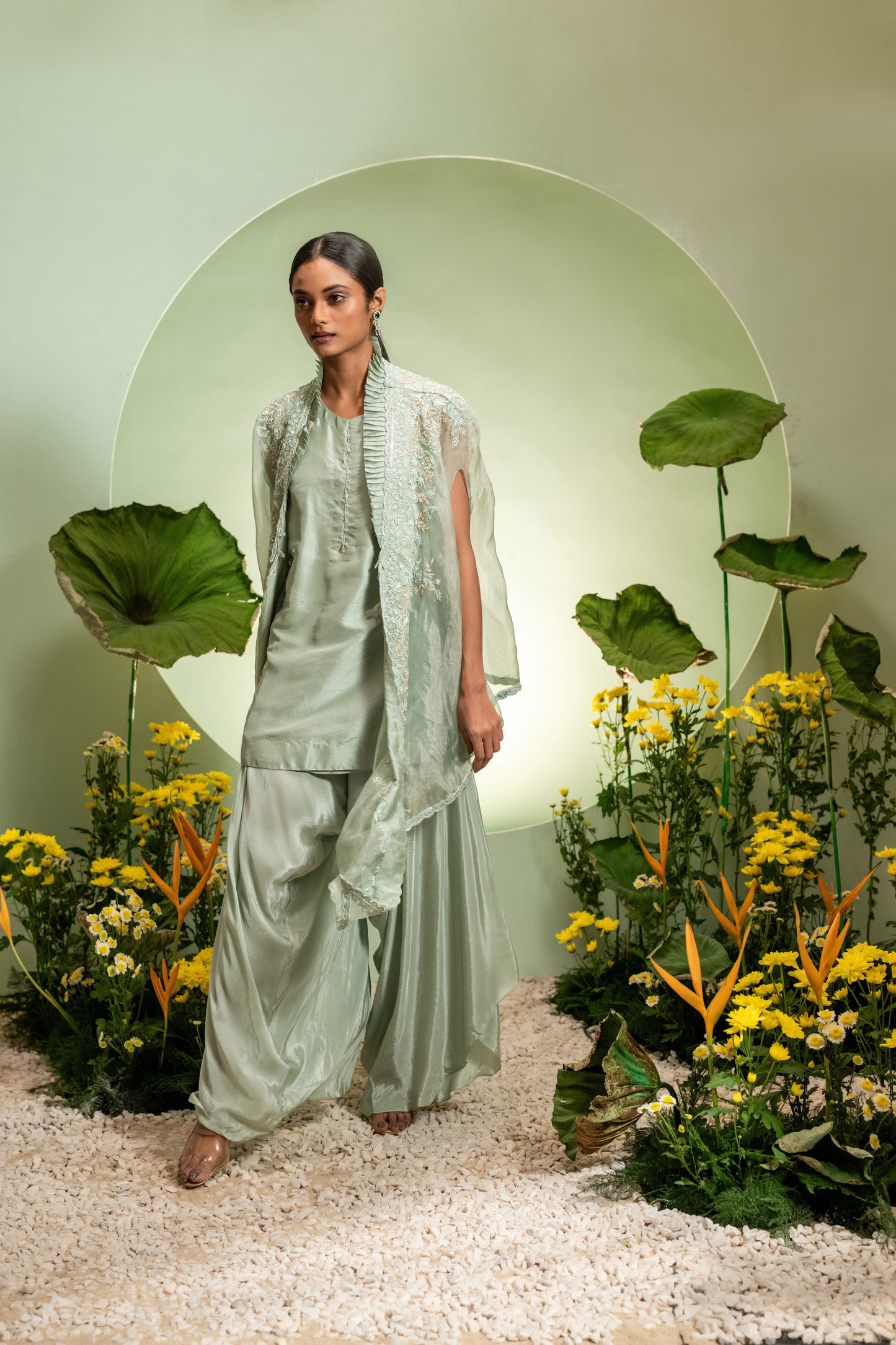 Green Short Kurta Dhoti Set