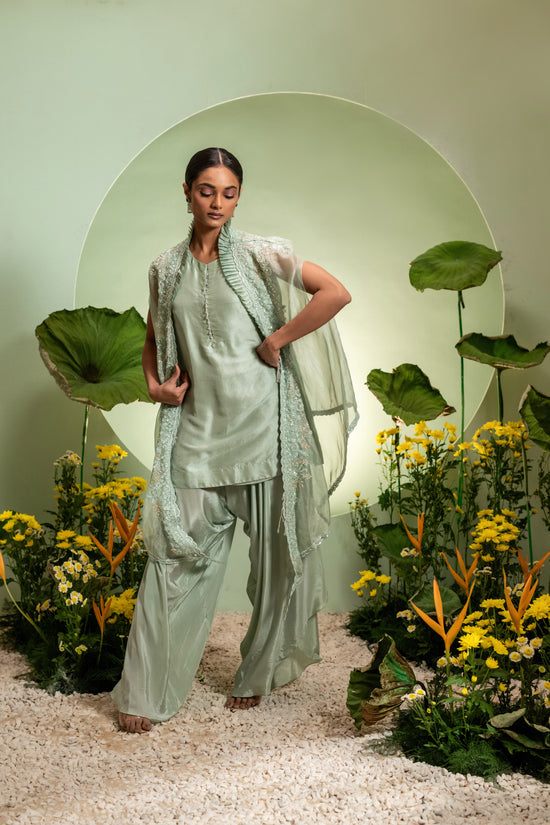 Green Short Kurta Dhoti Set