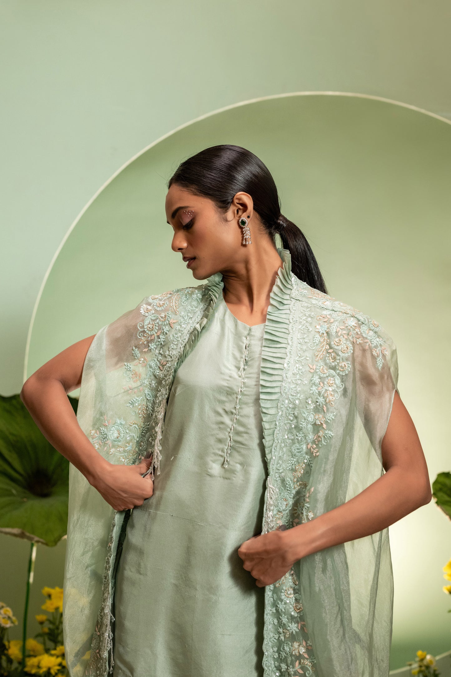 Green Short Kurta Dhoti Set