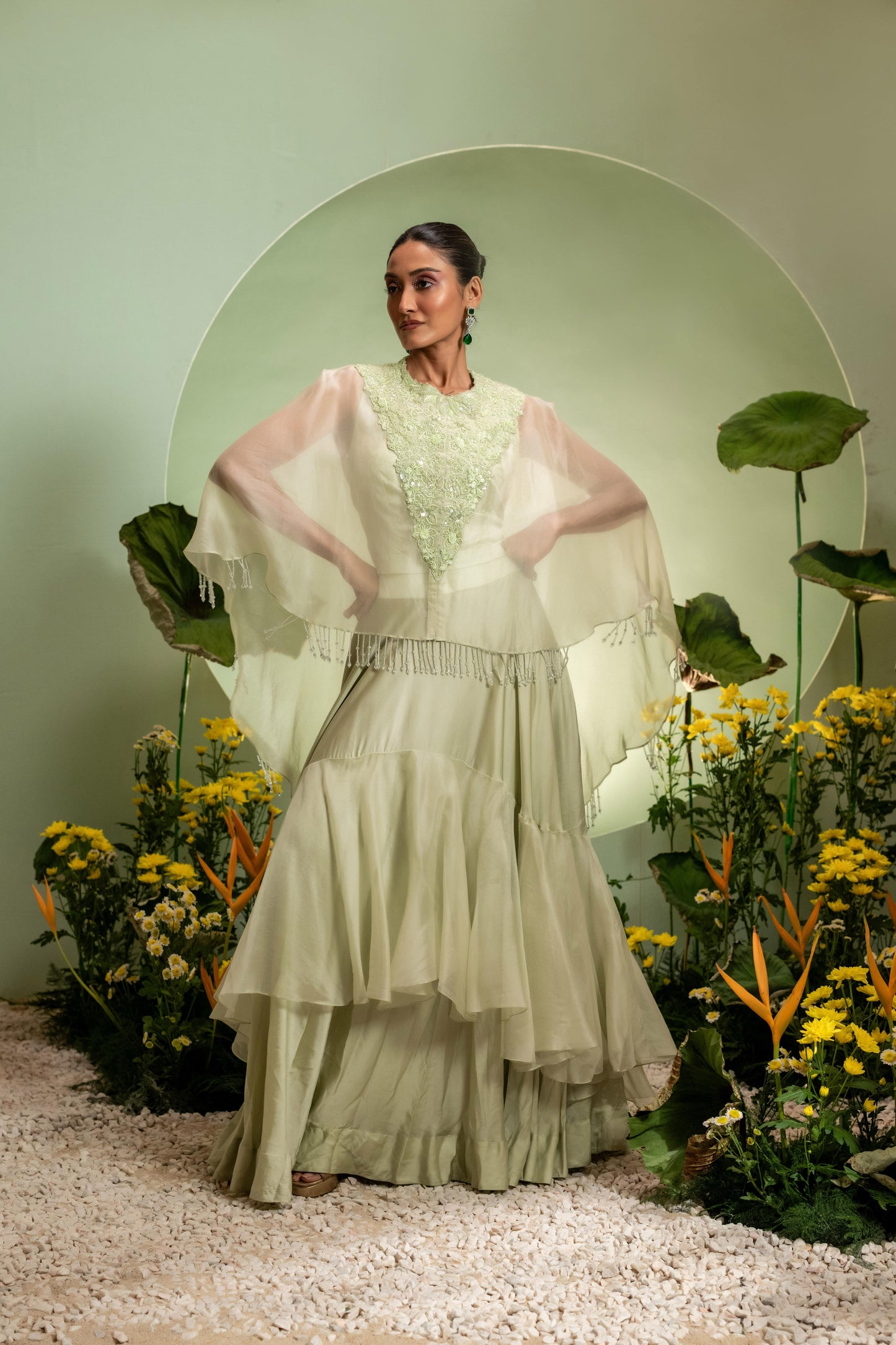 Ruffle Skirt Cape Set