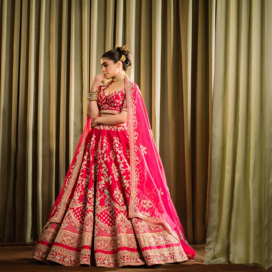 Raw Silk Dabka Handwork Lehenga Set