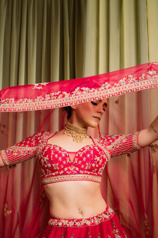 Raw Silk Dabka Handwork Lehenga Set