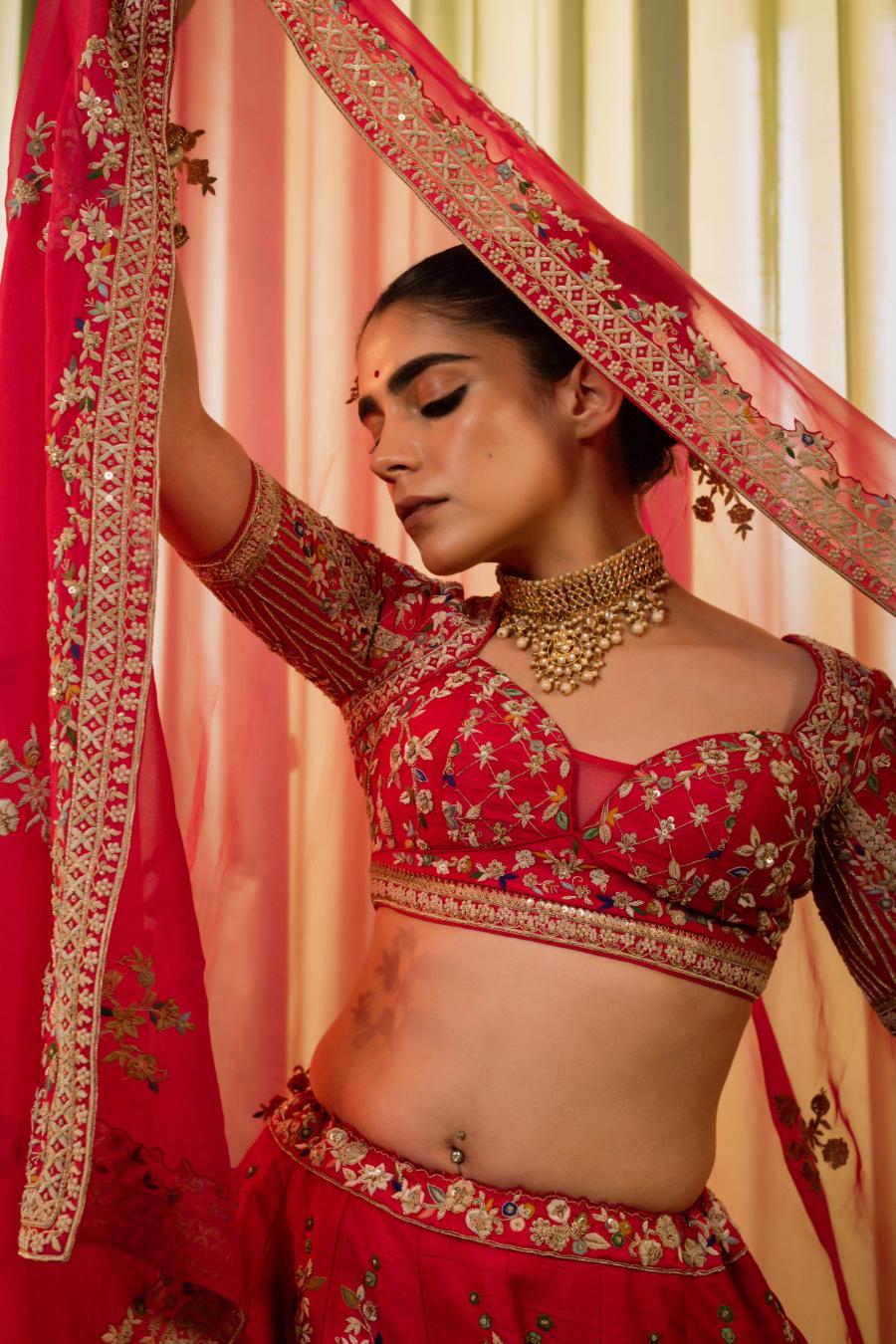 Raw Silk Dabka Handwork Lehenga Set