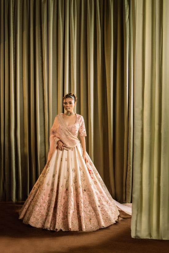Shaded Raw Silk Resham Hand Work Lehenga Set