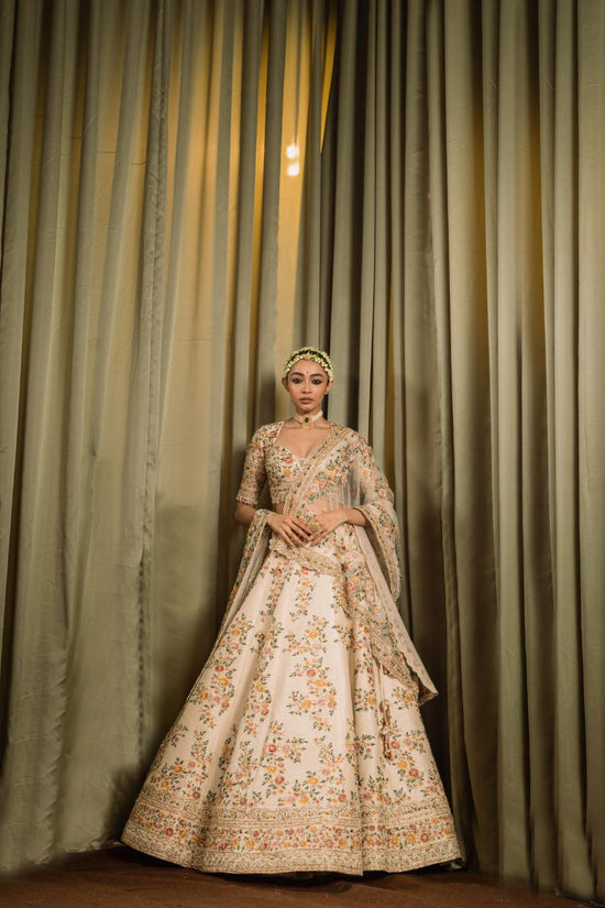 Ivory Raw Silk Resham Work Lehenga Set