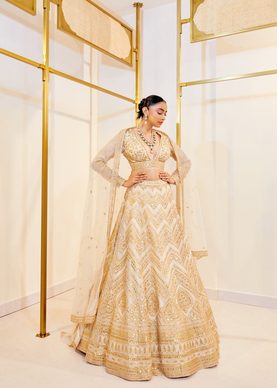 Champagne  Organza Dori Bridal Lehenga Set