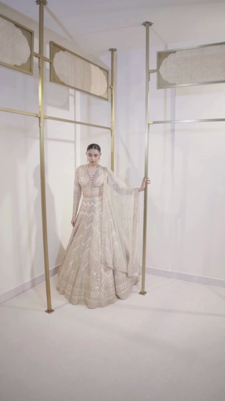 Champagne  Organza Dori Bridal Lehenga Set