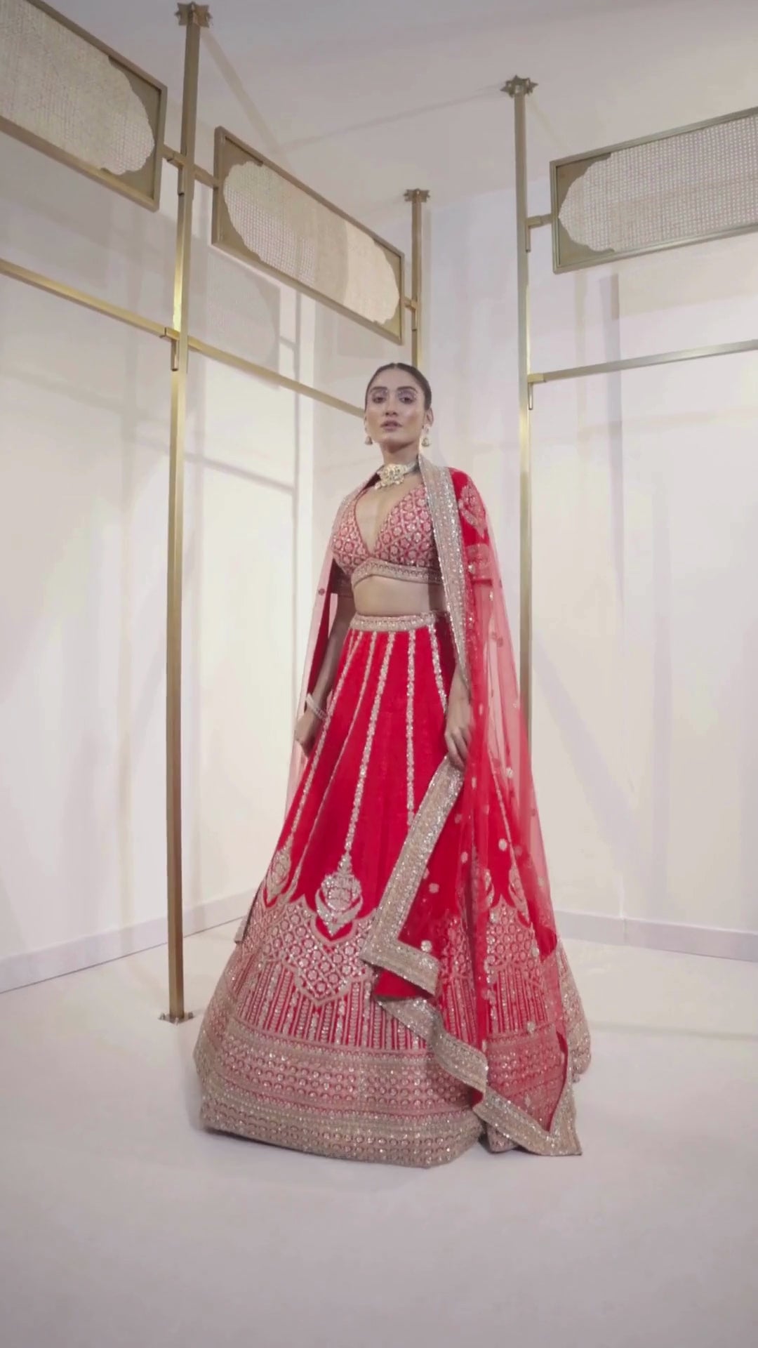 Carmine Charm Raw Silk Zardosi Bridal Lehenga Set