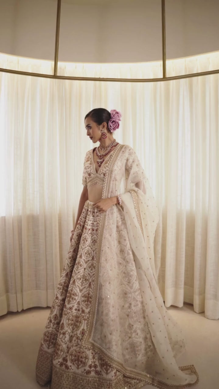 Ivory Radiance Raw Silk Zardosi Bridal Lehenga Set