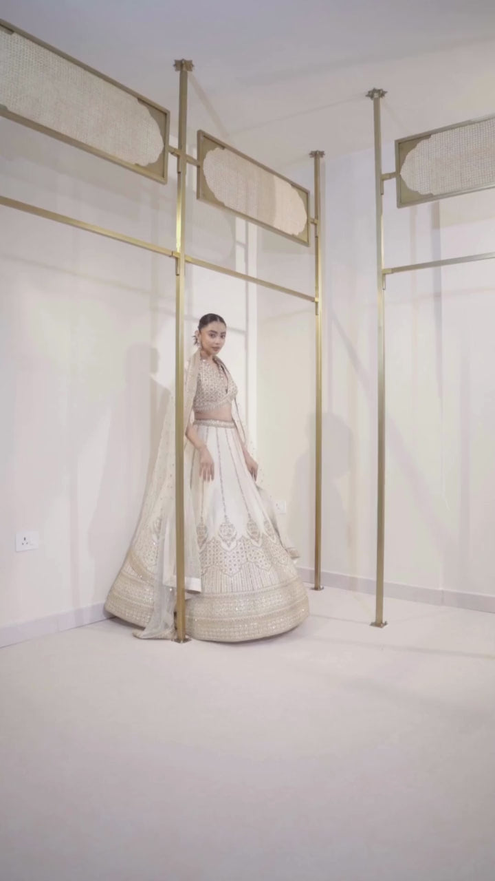 Vanilla Silk Raw Silk Zardosi Bridal Lehenga Set
