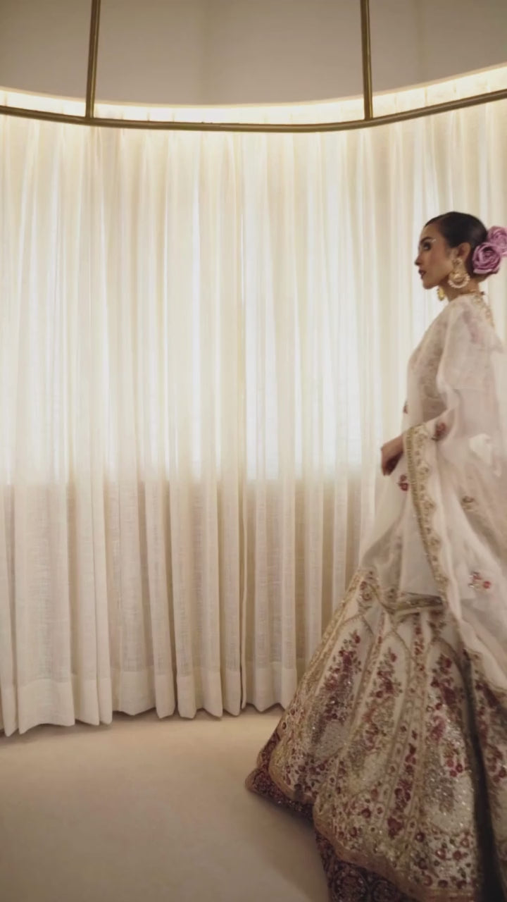 Creamy Dream Raw Silk Zardosi Bridal Lehenga Set