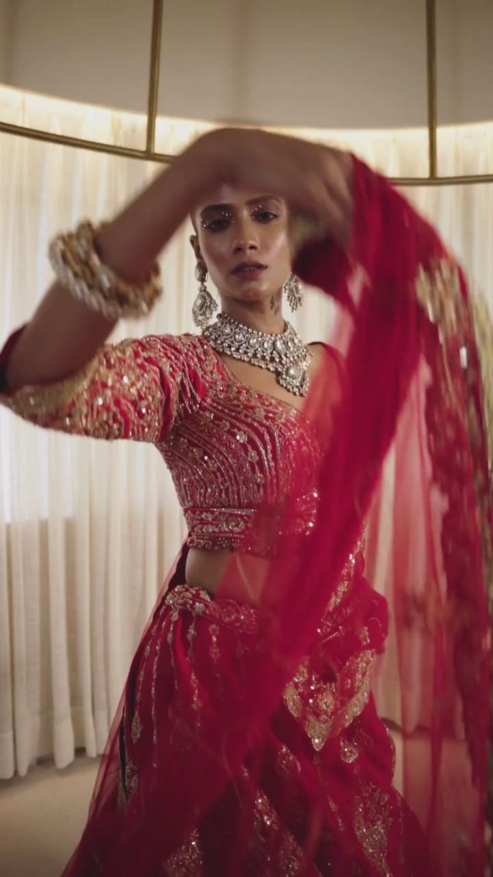 Divine Sangria Raw Silk Zardosi Bridal Lehenga Set