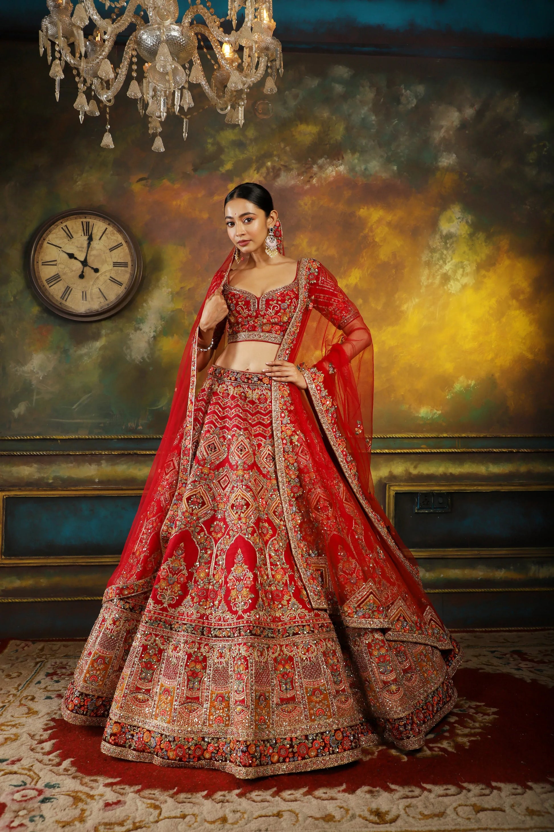 Pallavi Poddar®'s Red Wedding Lehenga: Flower - Main Image